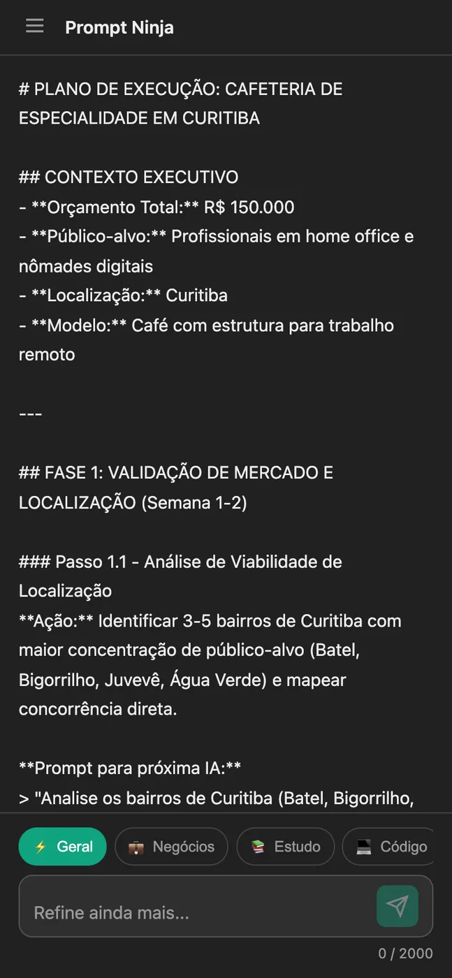 O plano no celular